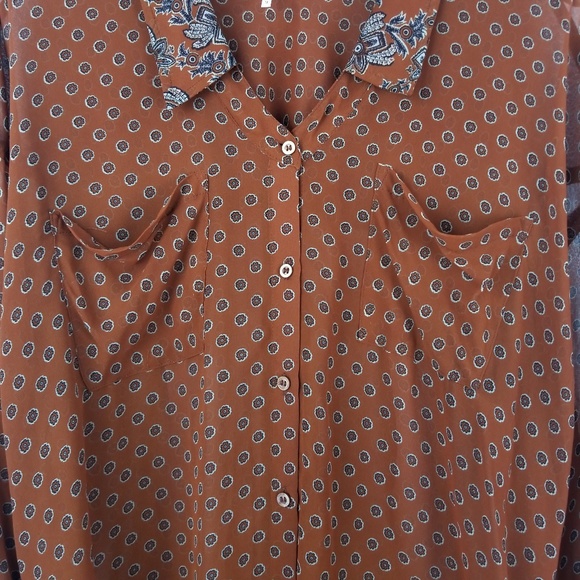Free People Burnt Orange Paisley Button Down M - Picture 5 of 8